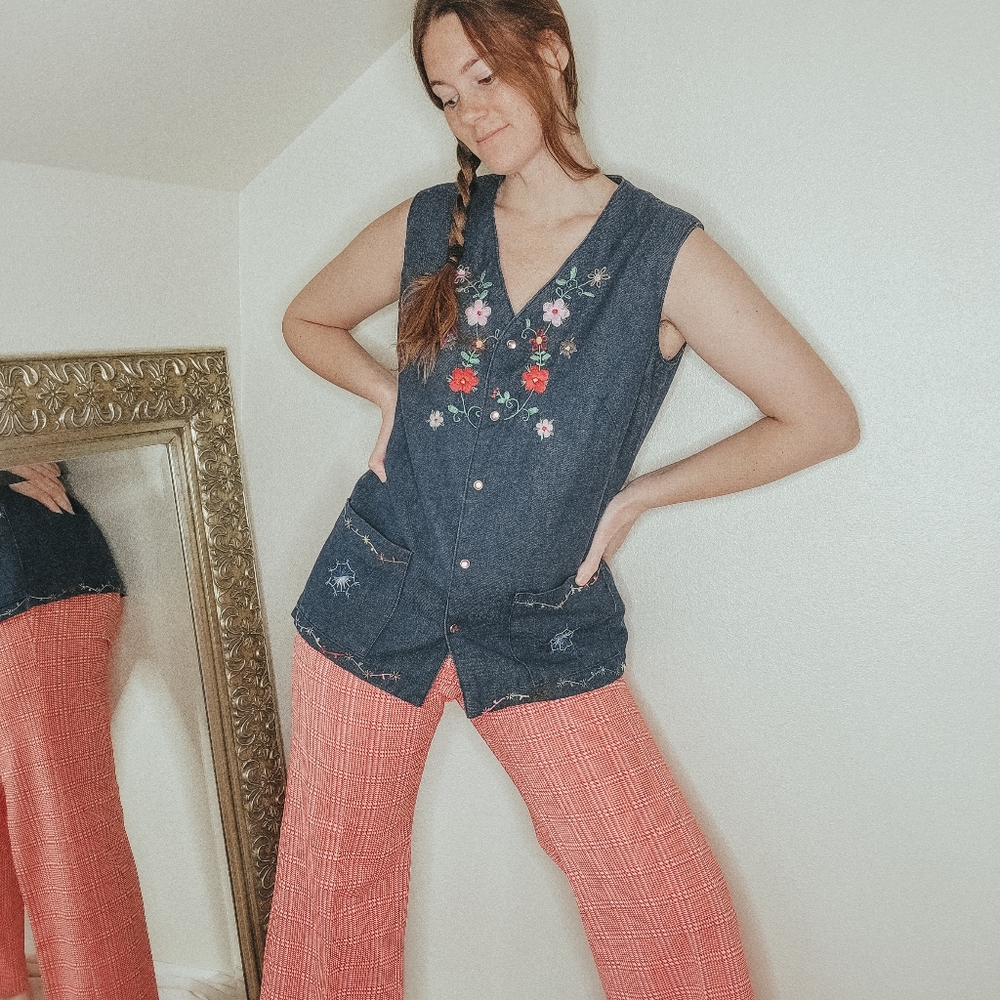 Vintage Homemade Floral Embroidered Vest